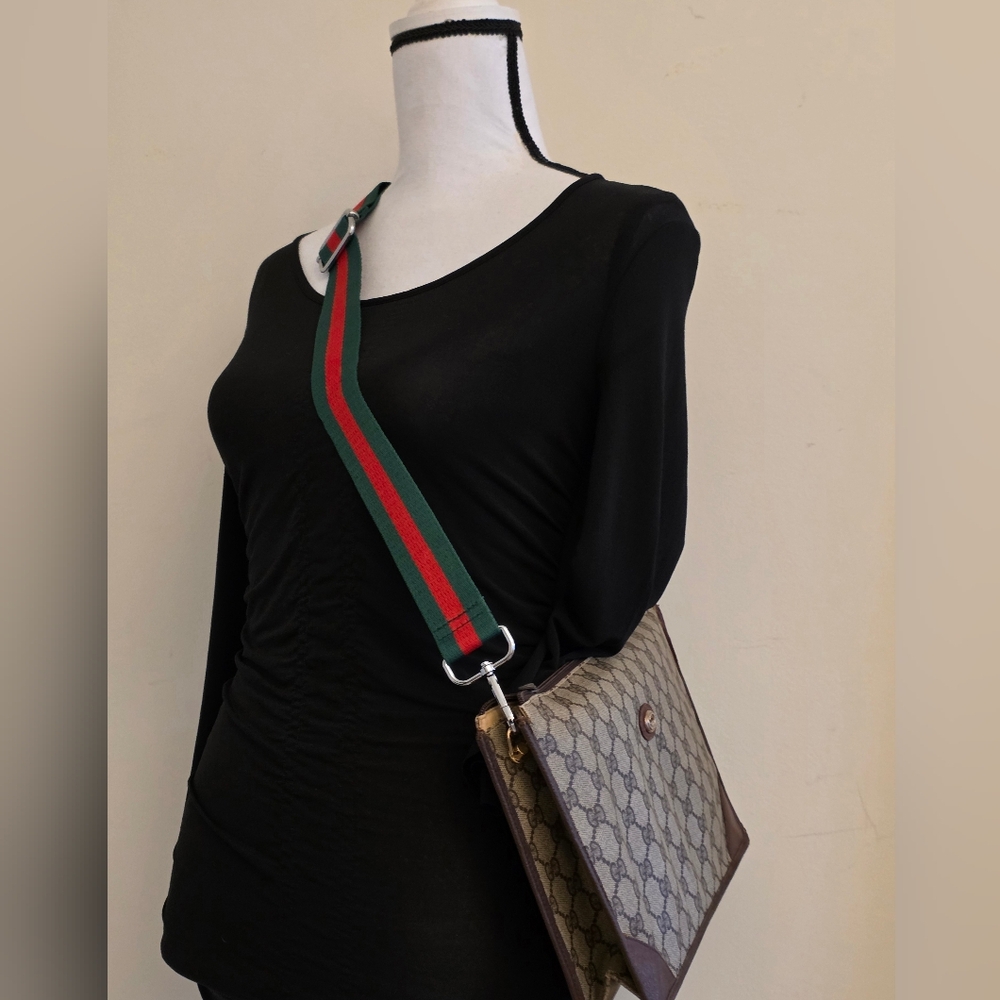 Gucci GG Supreme Zip Bag Clutch Pouch Crossbody Strap Vintage - Picture 5 of 16